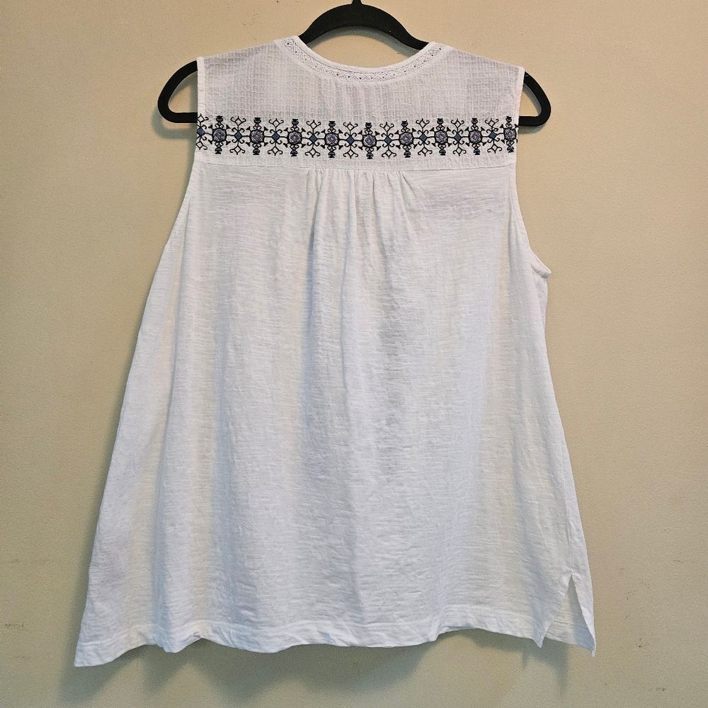 Philosophy Anthropologie Top Blouse Women Size XL White Blue Embroidery Boho - Picture 2 of 13